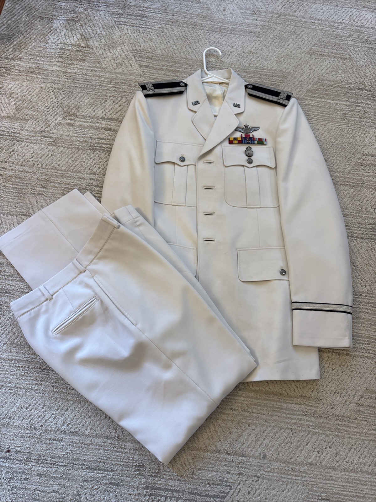 1983 USAF Colonel White Dress Uniform Senior Pilot Medical Bullion 42L W/ Pants