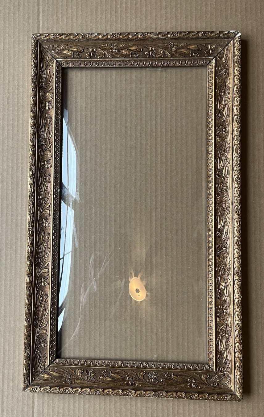 ANTIQUE  Curved Glass Convex Picture Frame 23”x13” See Pictures For Wear