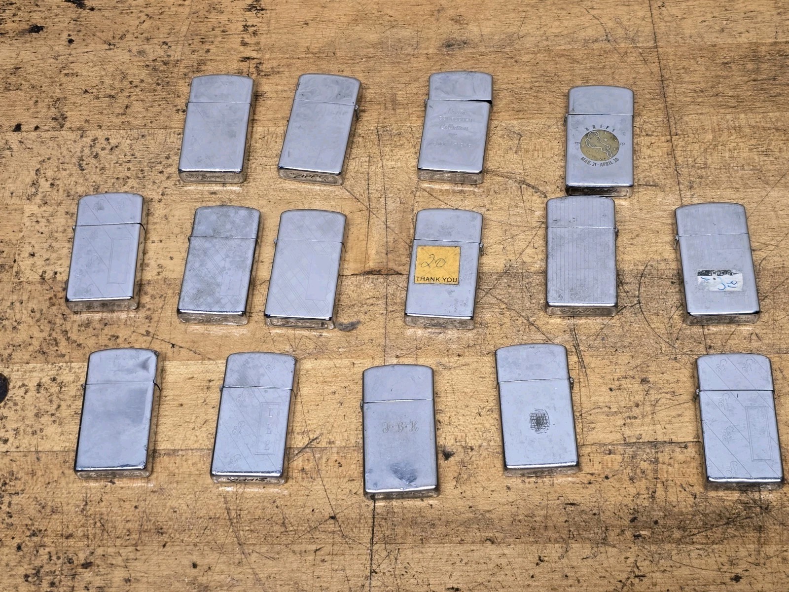 Lot Of 15 Vintage Zippo Slim Lighters For Restoration