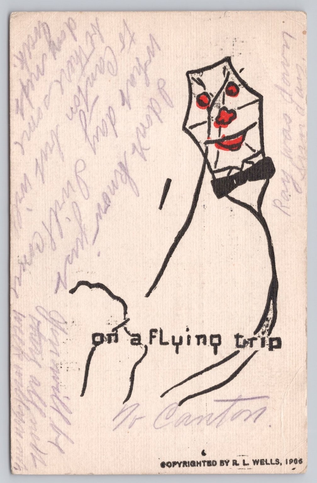 1908 Comic Postcard On a Flying Trip Canton Ohio RL Wells Anthropomorphic Kite