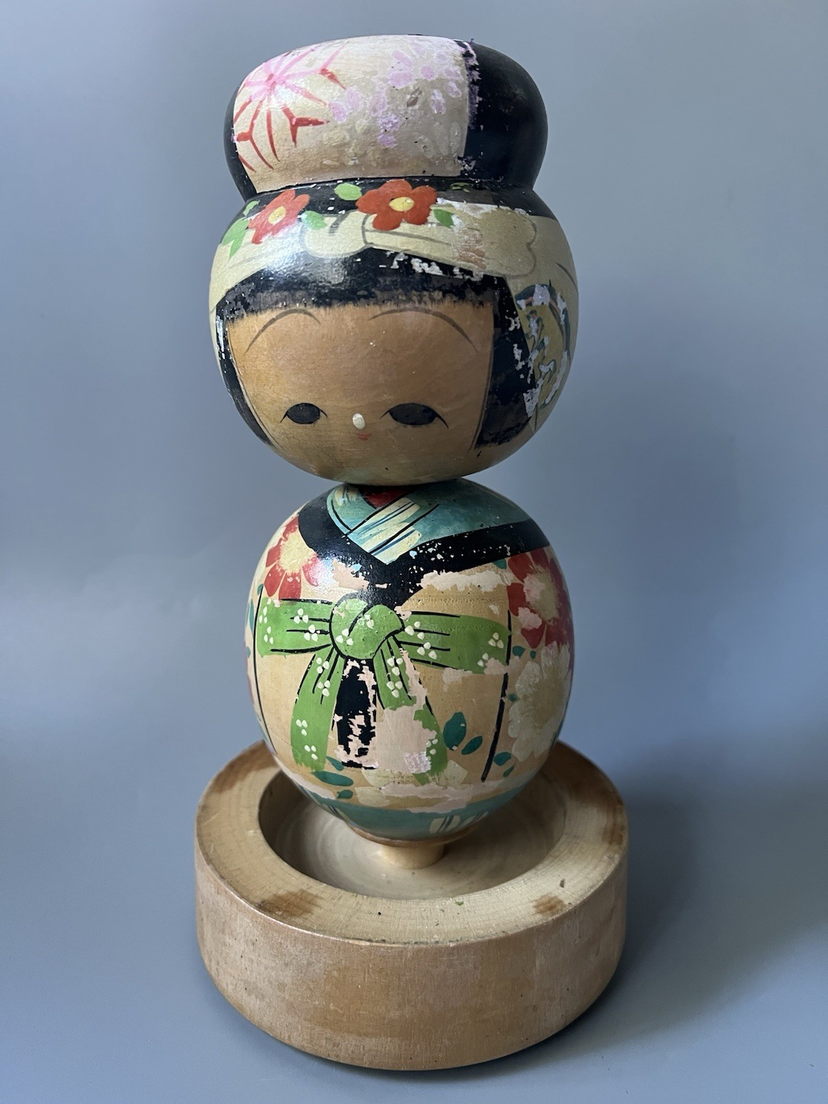 Vtg Japanese Kokeshi Doll Bobblehead Nodder Wooden Hand Painted Geisha 9\