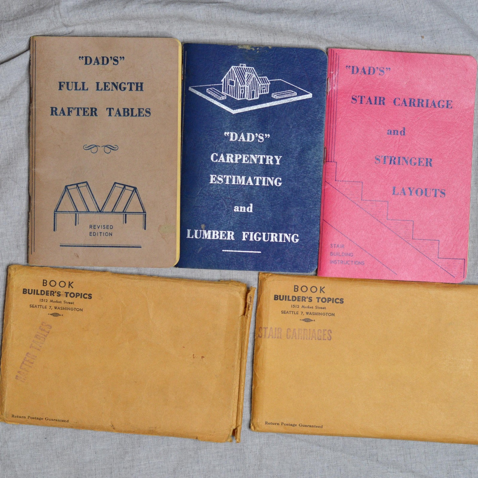 Vintage Dad\'s Publications Carpentry Manuals Set 1950 Rafter Stair Mail Envelope