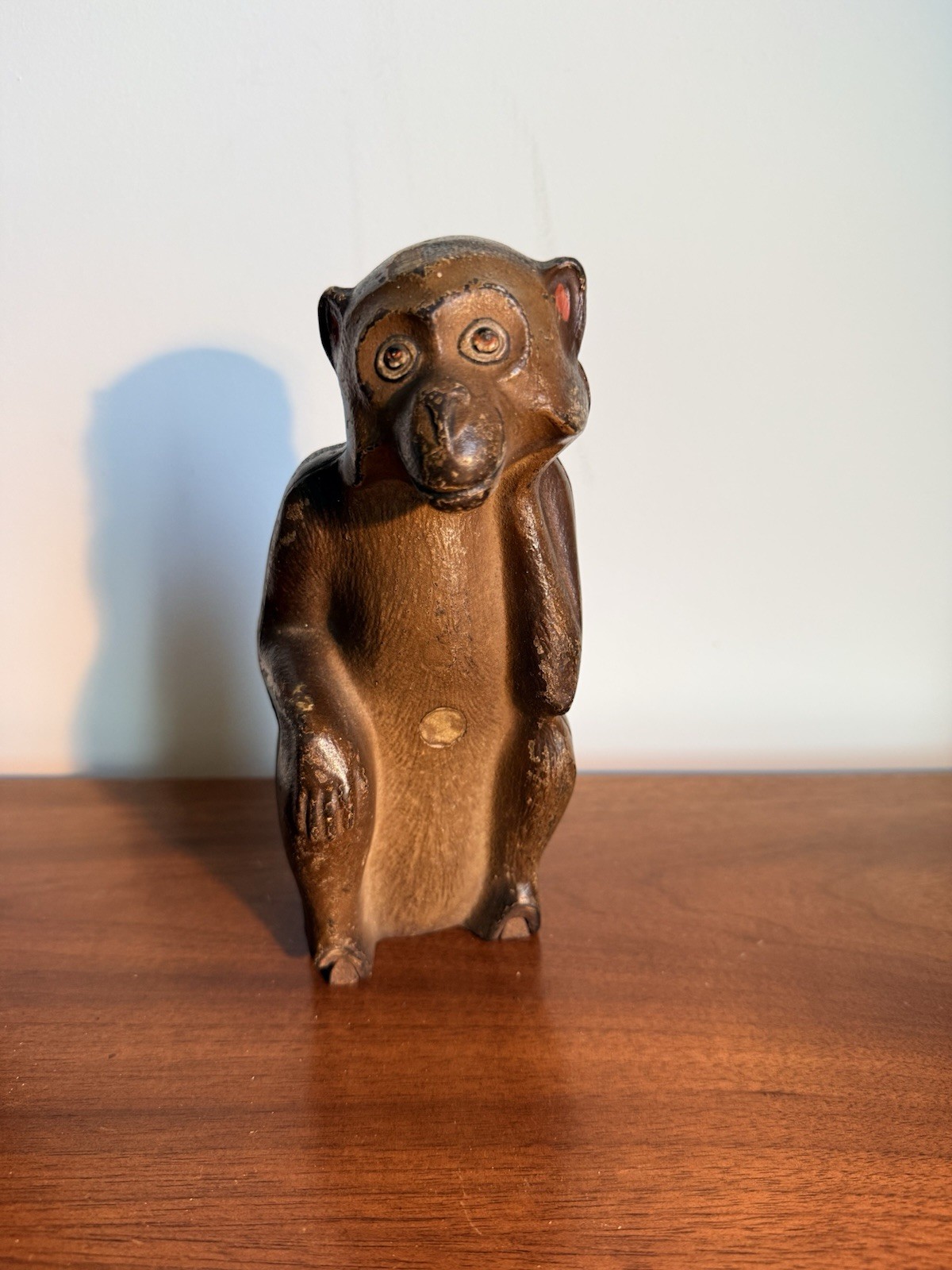 Antique 30s Hubley Cast Iron Sitting Monkey Doorstop Rare Original Paint 1930s