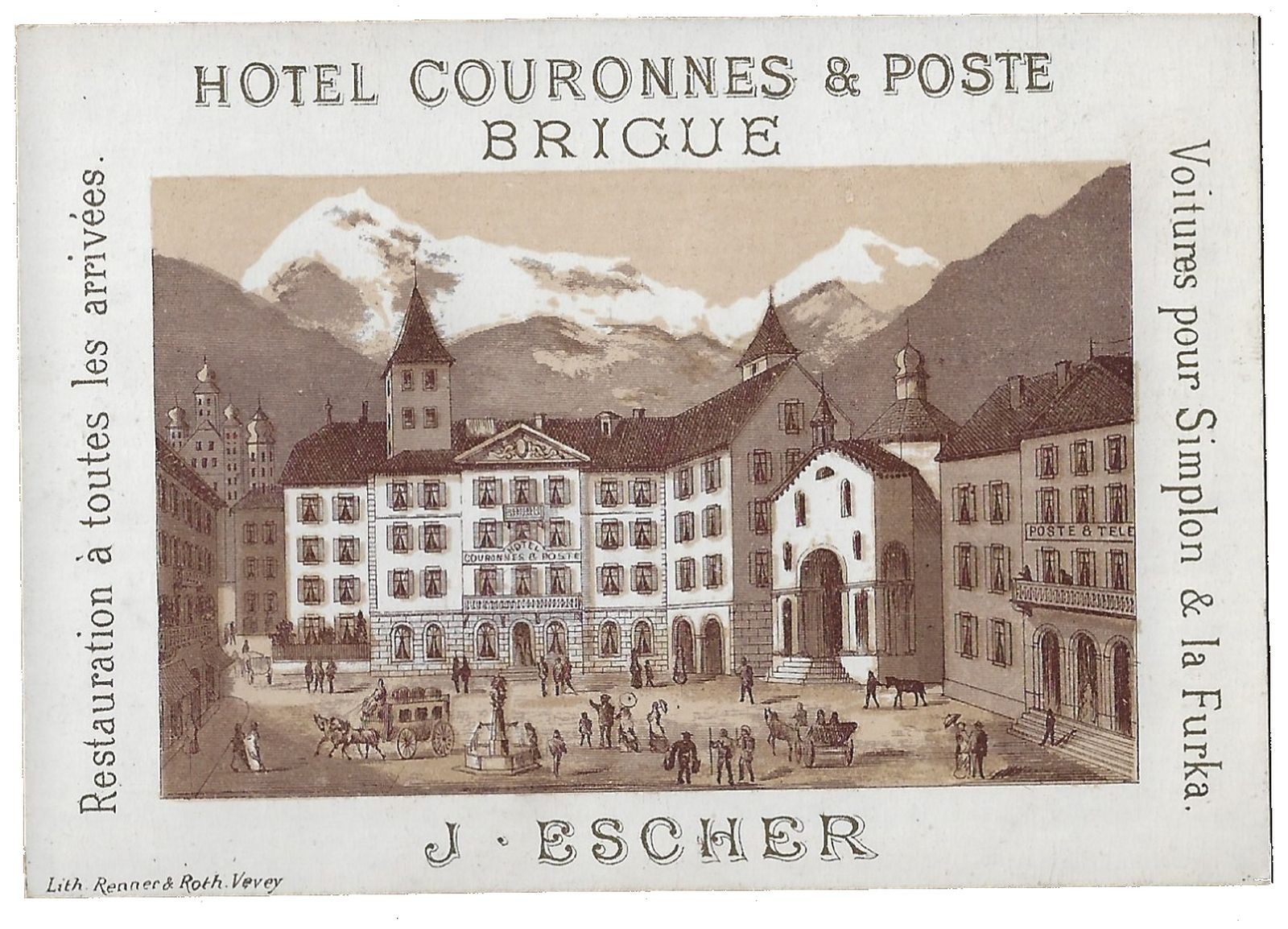Grand Hotel Couronnes & Poste Brigue Brig Switzerland Vintage Card Escher Travel