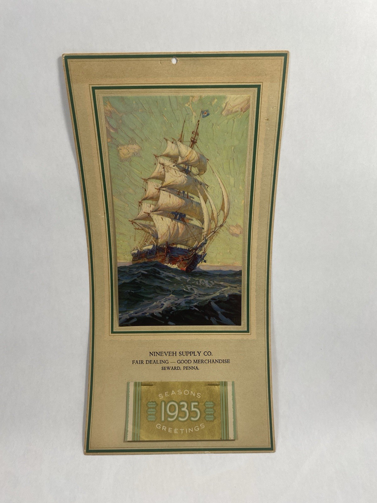 Vintage 1935 Advertising Calendar Seward PA. Clipper Ship Nineveh Supply
