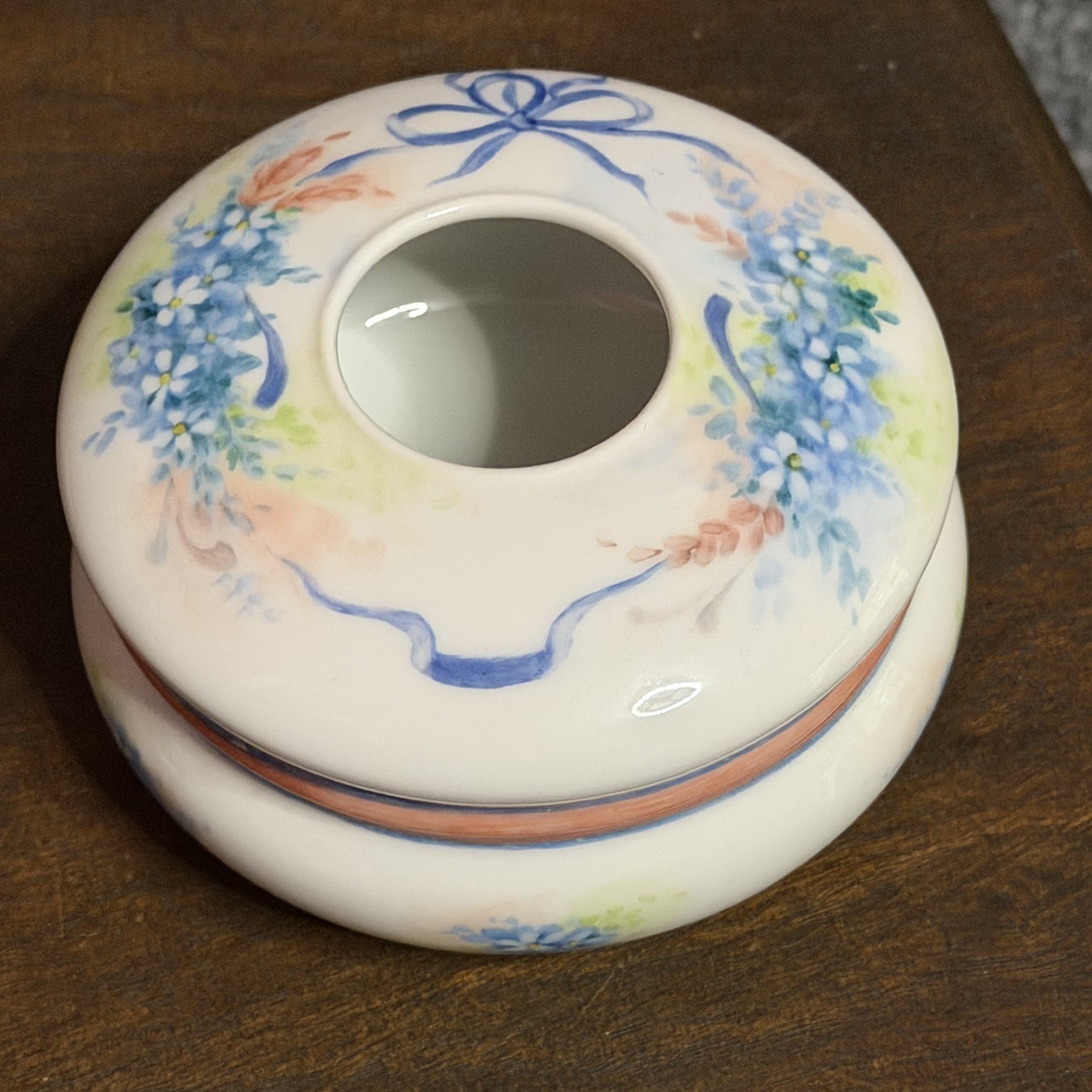 RS Germany Hand-Painted Porcelain Hair Receiver with Pink Roses Antique