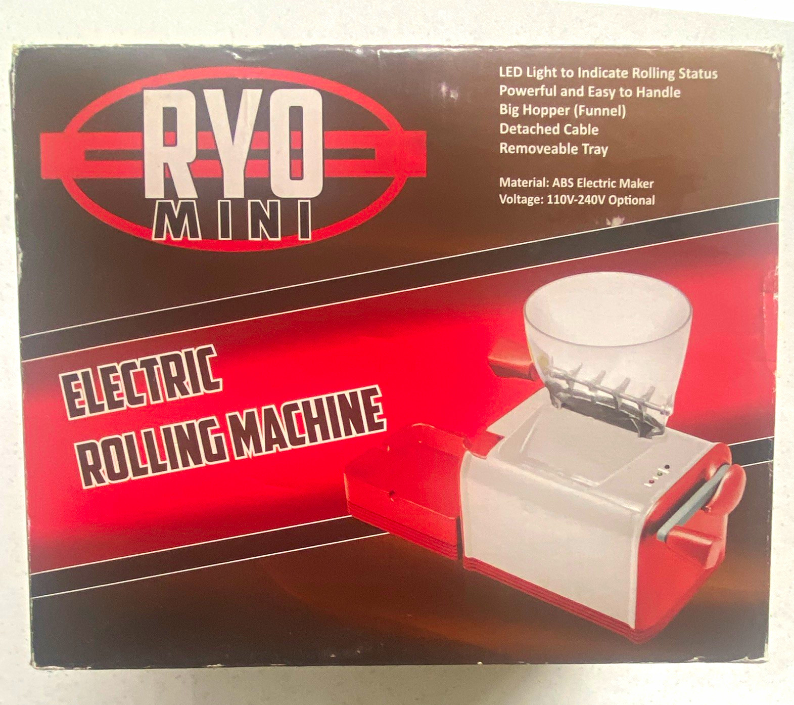 RYO Mini Electric Rolling Machine w/ Hopper, Tobacco Roller/Maker, Red ABS RYO Mini Electric Rolling Machine w/ Hopper, Tobacco Roller/Maker, Red ABS