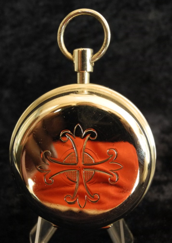 Antique Silver Pyxis Host Box Vermeil Gold Interior Pocket Watch Shape 42g