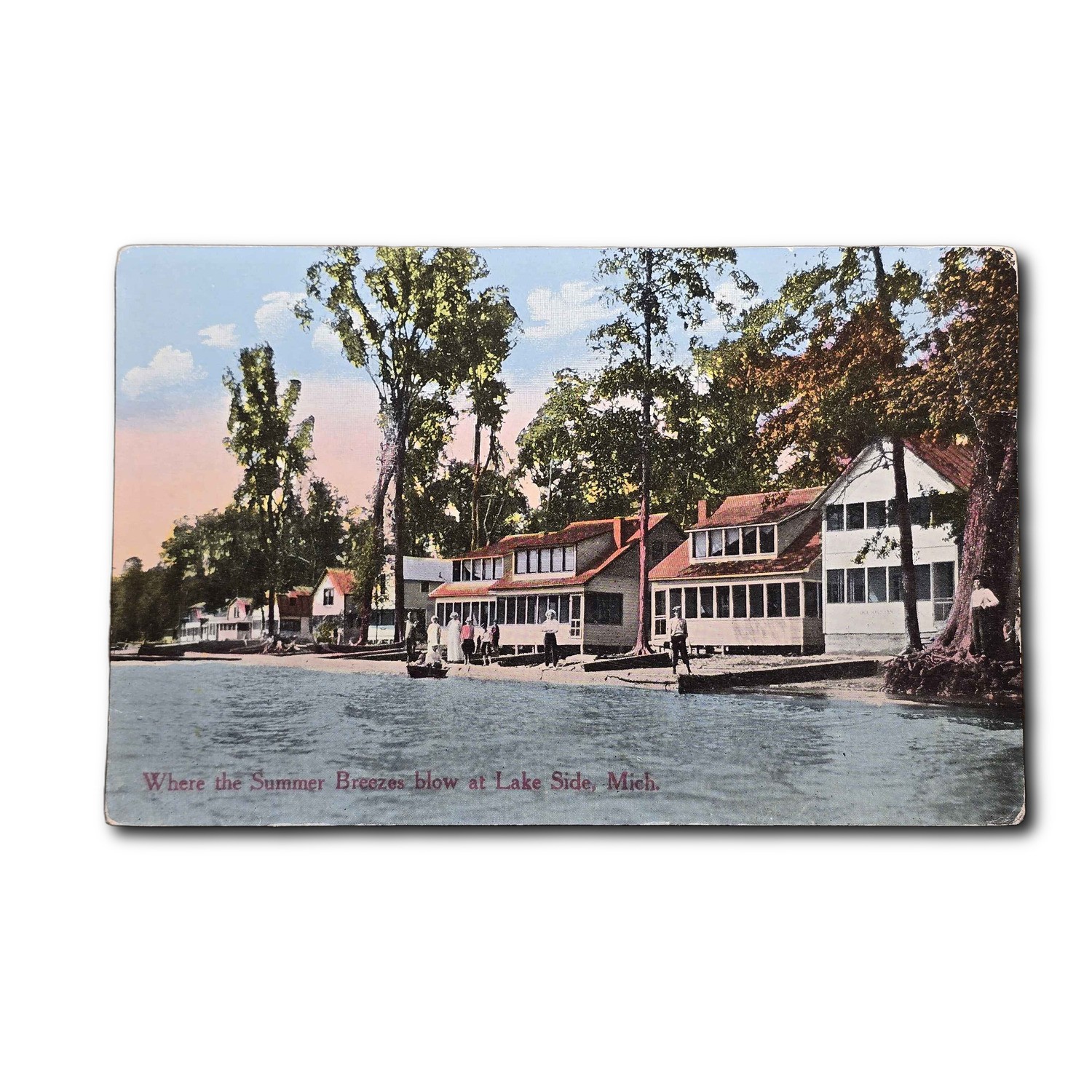 Postcard Where Summer Breezes Blow Lake Side Michigan Waterfront Cottage I159 Postcard Where Summer Breezes Blow Lake Side Michigan Waterfront Cottage I159