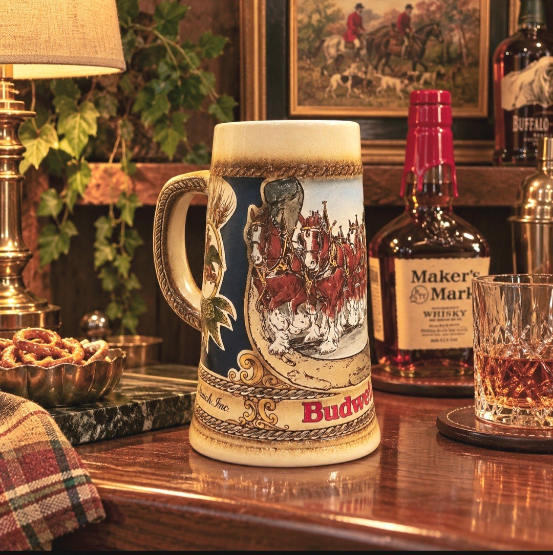1986 Budweiser Horseshoe Stein Clydesdale Team W. Germany Staffel CS68 1986 Budweiser Horseshoe Stein Clydesdale Team W. Germany Staffel CS68