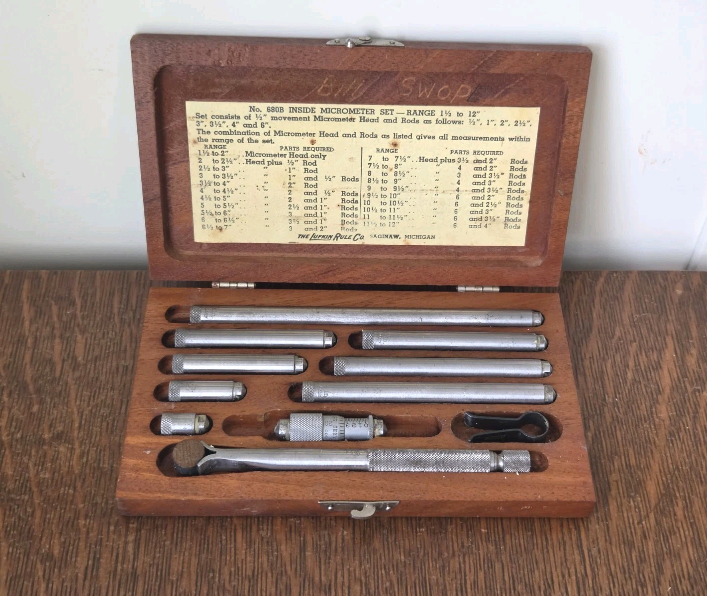 Vintage Lufkin Rule No. 680B Inside Micrometer Set 1 1/2 Vintage Lufkin Rule No. 680B Inside Micrometer Set 1 1/2