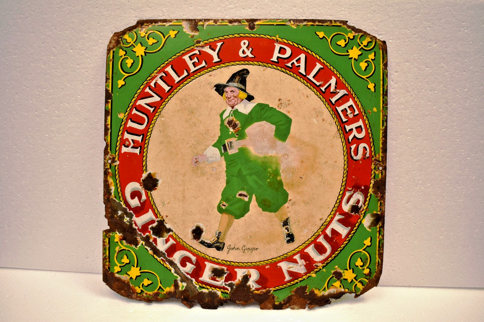 Vintage Huntley & Palmers Ginger Nuts Porcelain Enamel Advertising Sign 18 Inc