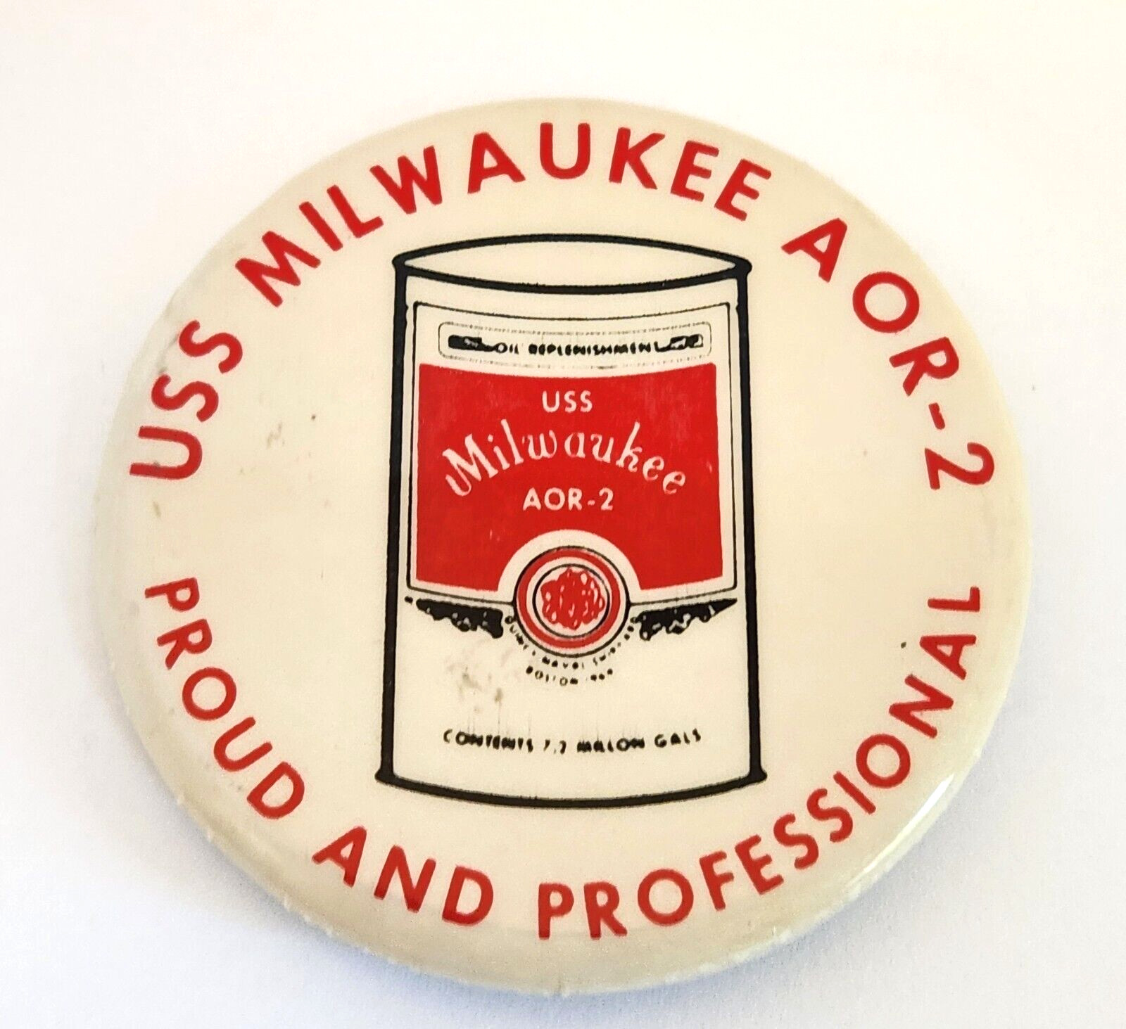 Vintage USN USS Milwaukee AOR-2 Replenishment Oiler US Navy Ship Button Pin