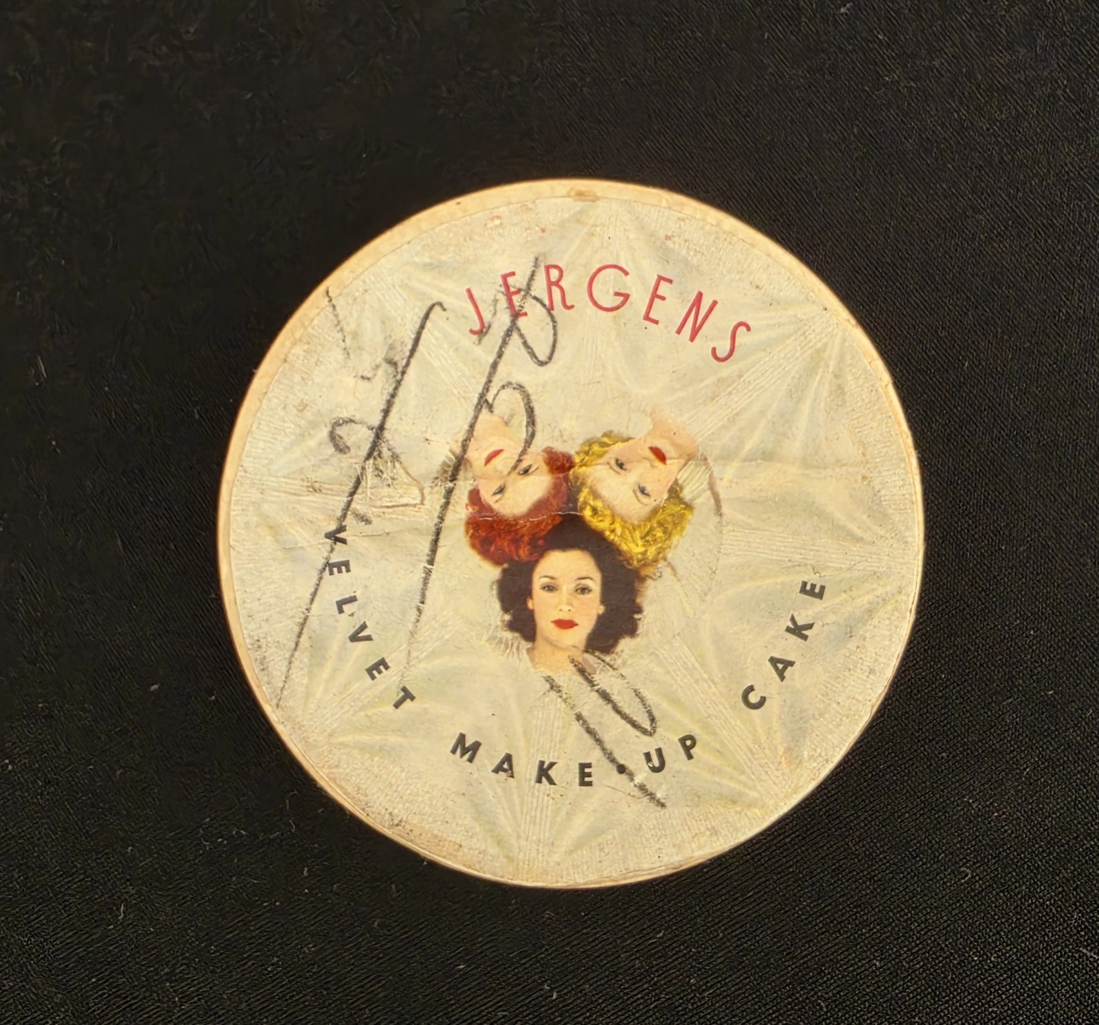 Vintage 1940’s Jergens Velvet Make Up Powder. Milk Glass Base .Make Up Intact.