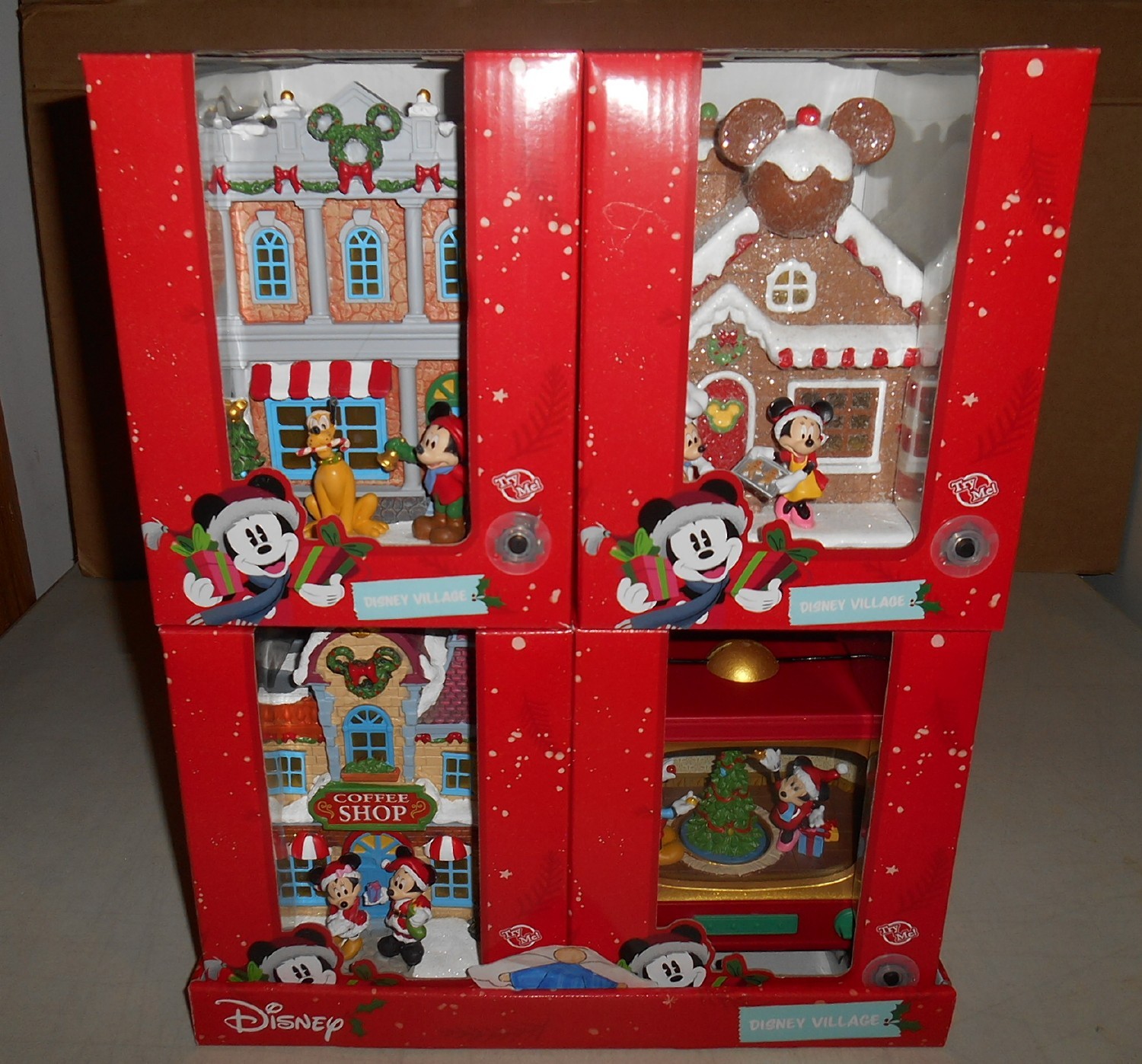 2025 ALDI LED DISNEY CHRISTMAS VILLAGE MICKEY MINNIE GINGERBREAD COFFEE SET OF 4