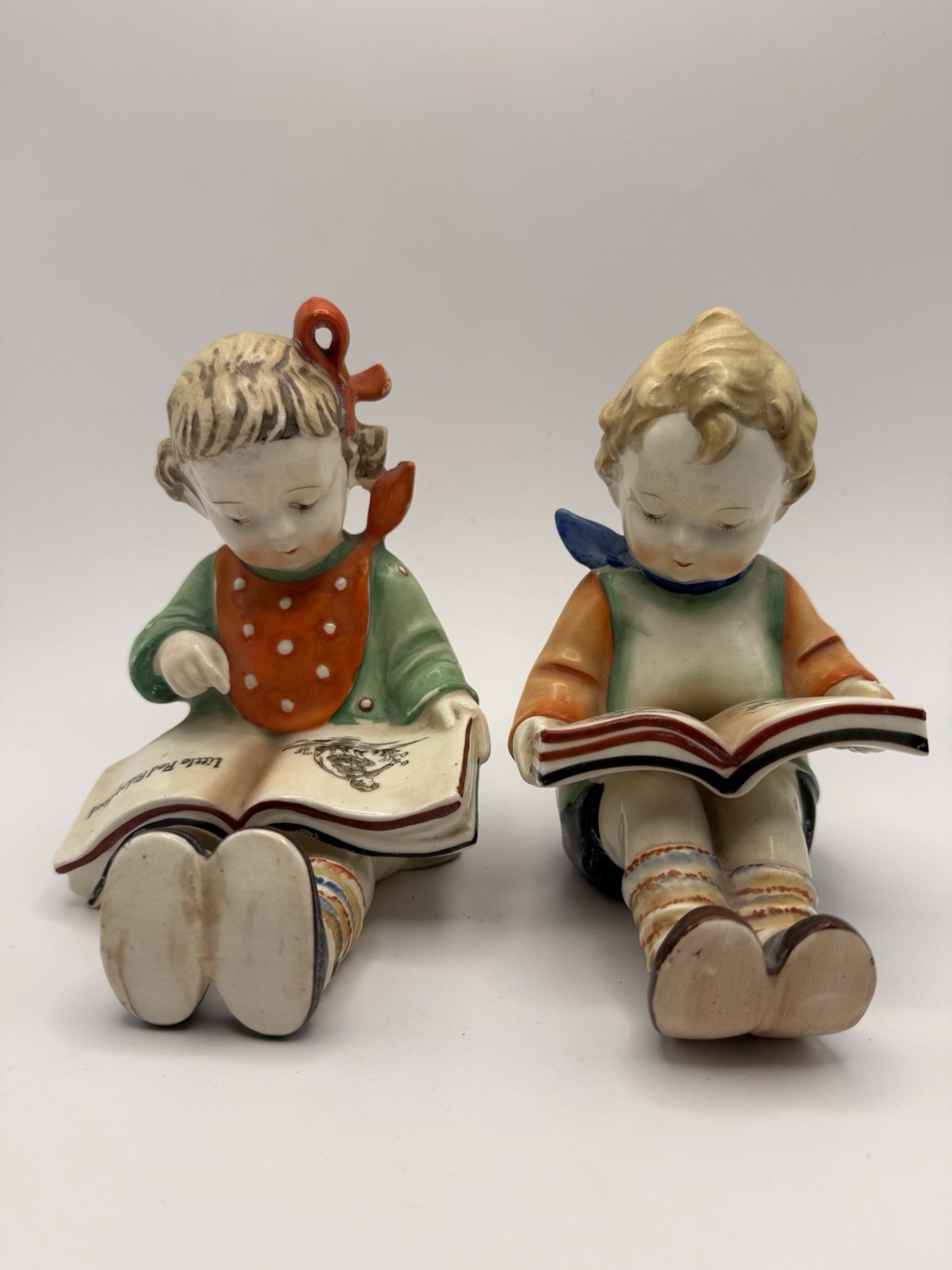 Vintage Made in Japan Porcelain Children Reading Bookend Pair c1940s–50s