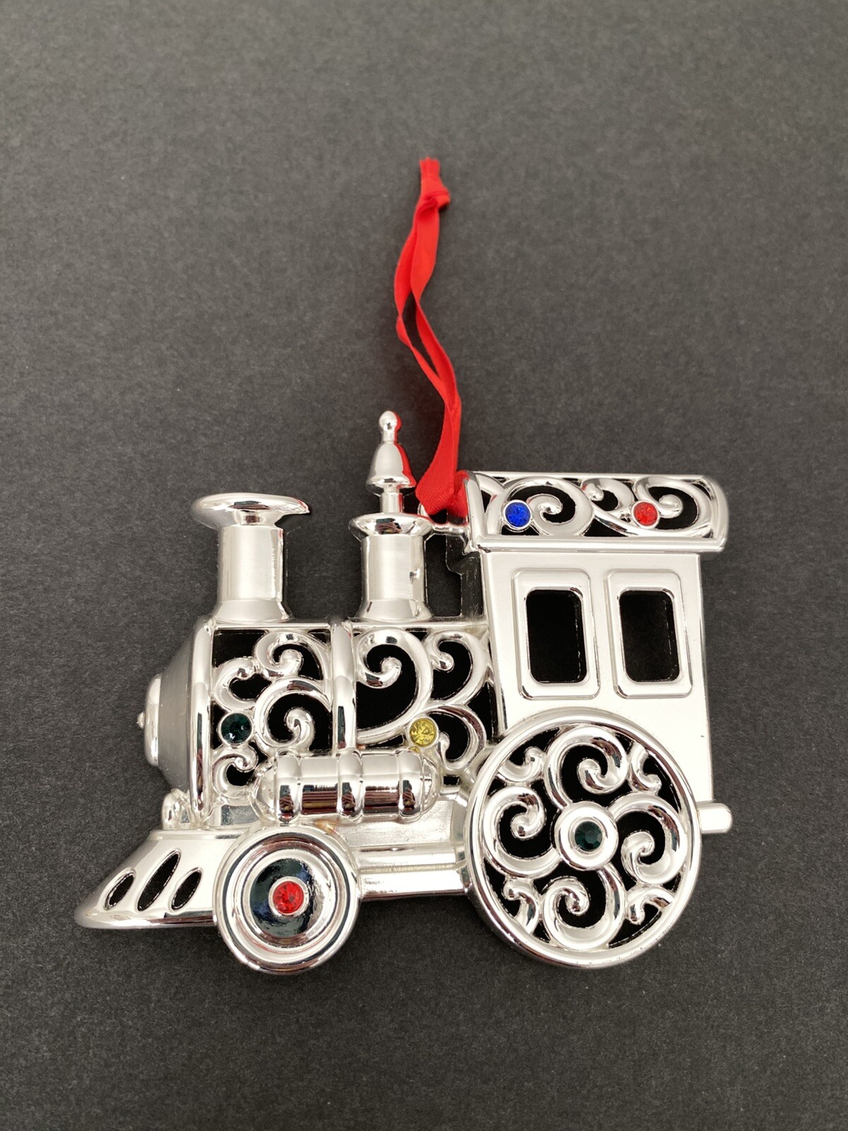Lenox Sparkle & Scroll Multi Crystal Train Engine Silverplate Ornament 856516