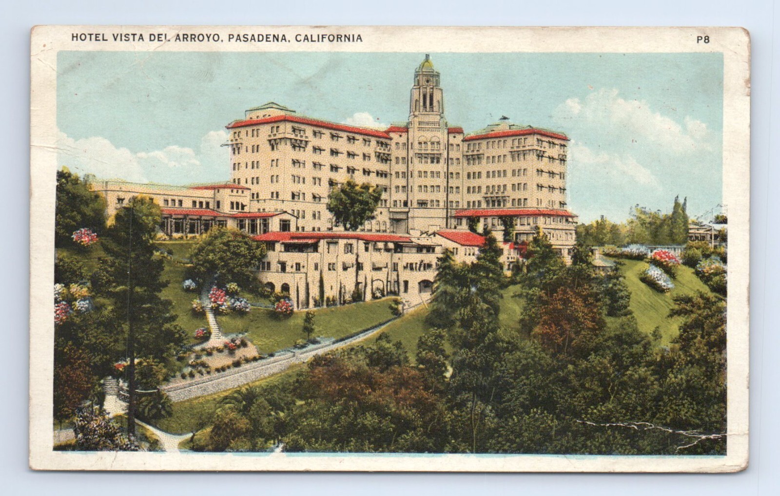 Hotel Vista Del Arroyo Pasadena California Postcard Exterior VTG CA
