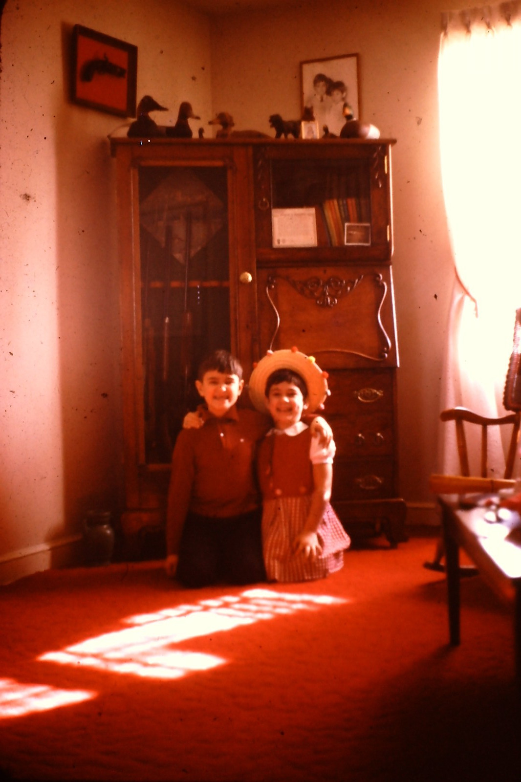 1970 Boy Girl Wearing Straw Hat Brother & Sister 1970's Vintage 35mm Slide R194