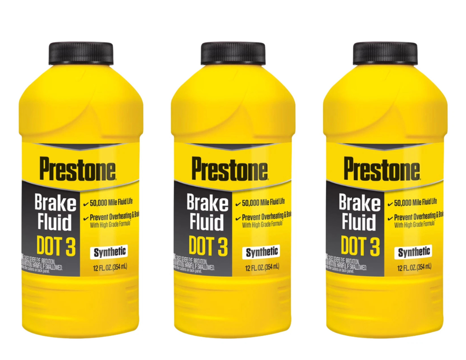 Prestone Dot 4 Brake Fluid - 12 Fl Oz- Synthetic, High Grade, 50,000 Mile 3 pack Prestone Dot 4 Brake Fluid - 12 Fl Oz- Synthetic, High Grade, 50,000 Mile 3 pack