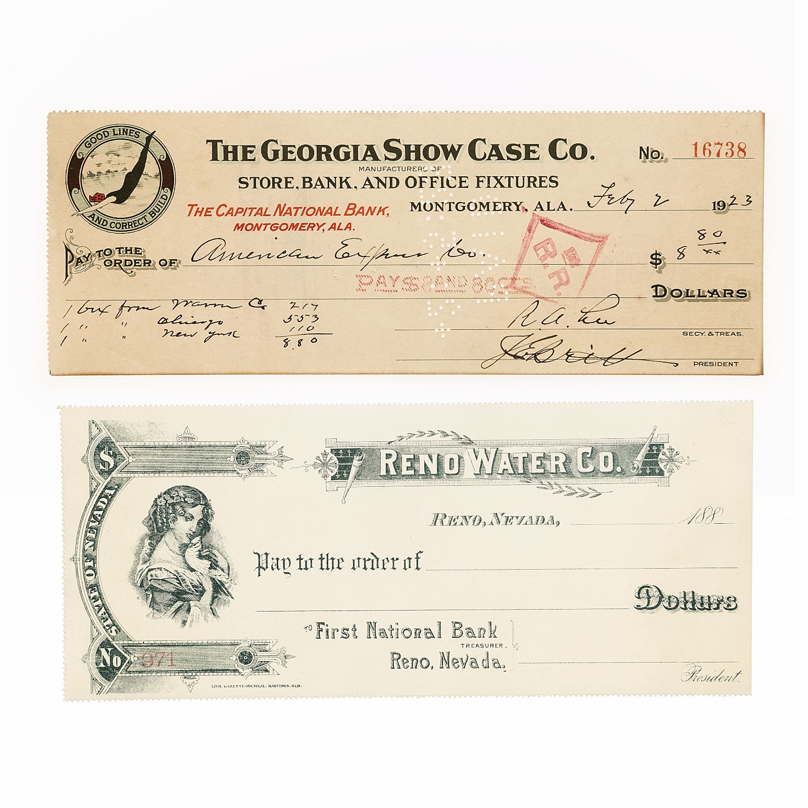 2 Different Old USA Bank Checks
