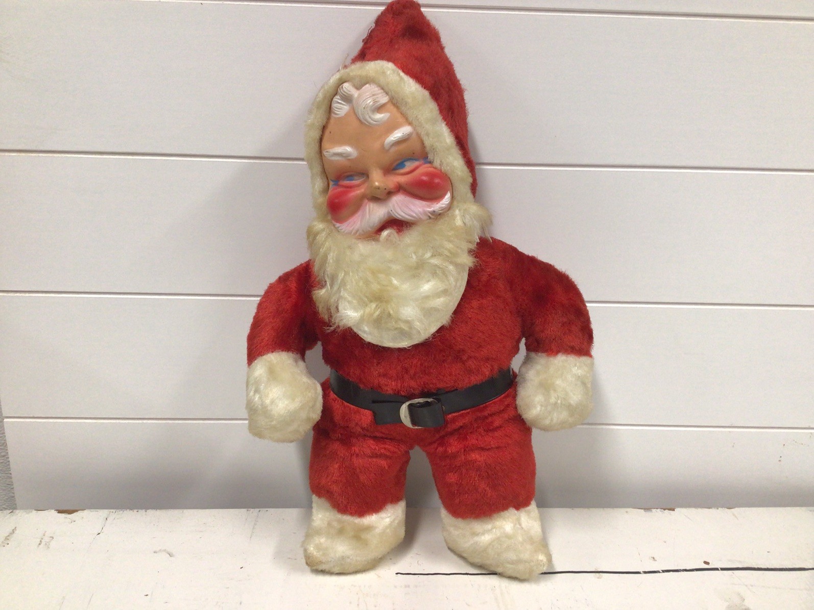 Christmas 1950s-1960s Rubber Face Santa Claus Plush Vintage No Tags Height 18” Christmas 1950s-1960s Rubber Face Santa Claus Plush Vintage No Tags Height 18”