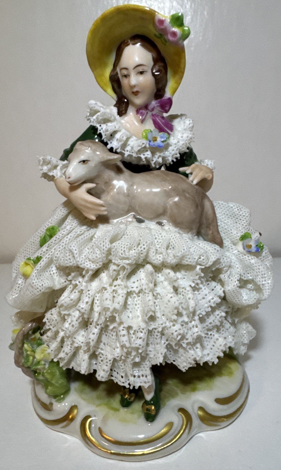 Dresden Lace Lady & Lamb Porcelain Figurine Dresden Lace Lady & Lamb Porcelain Figurine