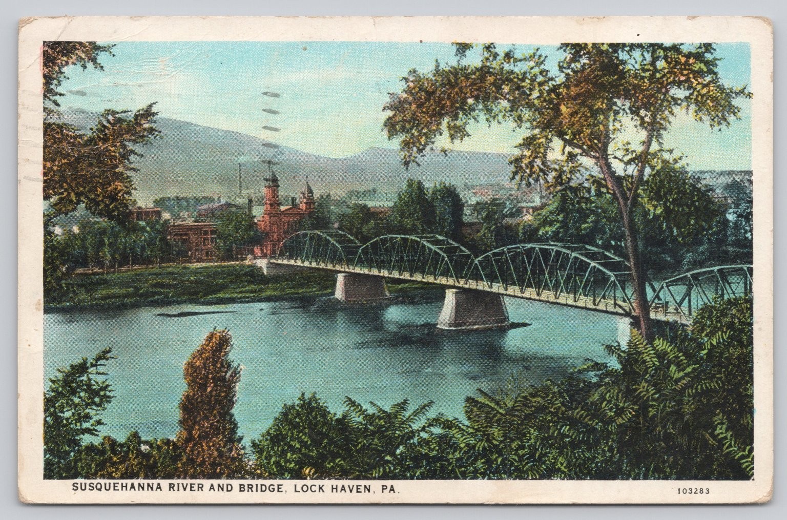 1929 Susquehanna River Bridge Lock Haven PA Postcard American Art 1929 Susquehanna River Bridge Lock Haven PA Postcard American Art