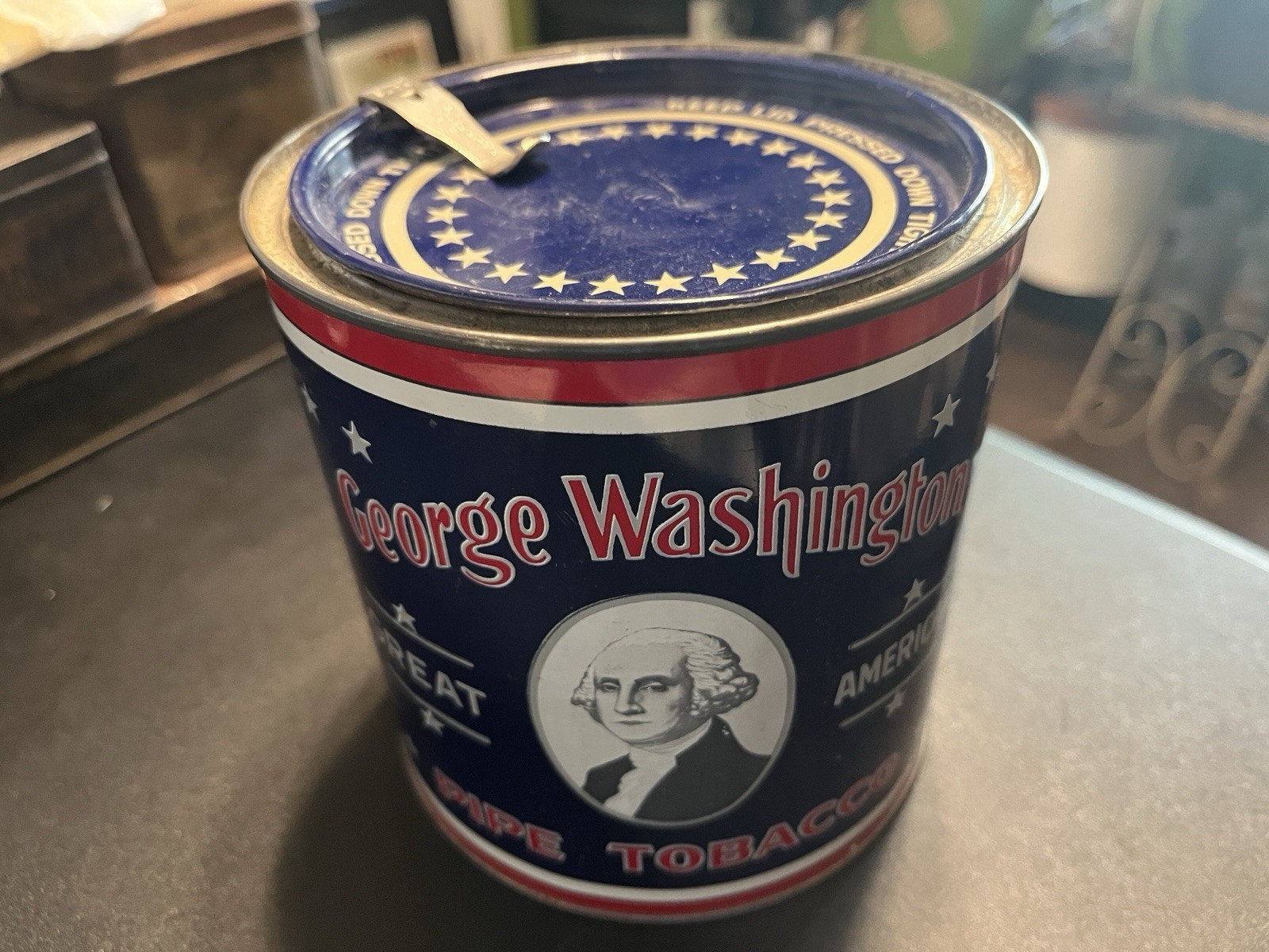 Vintage 1930s George Washington Tobacco Canister Tin