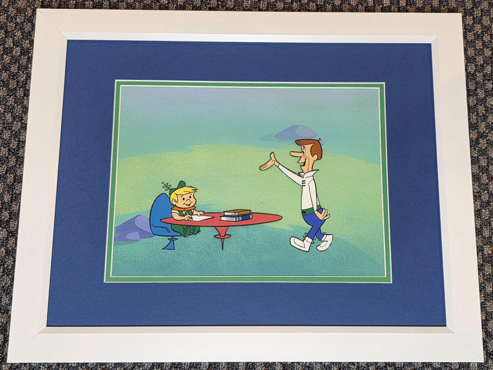 1980s JETSONS PRODUCTION CEL OF GEORGE & ELROY  HAND PAINTED BACKGROUND WITH COA