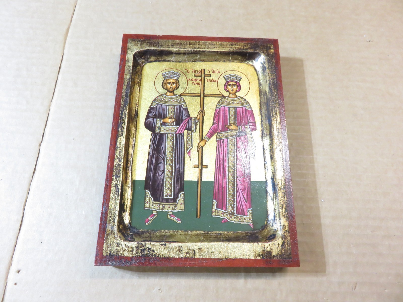Saints Constantine and Helen Byzantine-style Wooden Icon Saints Constantine and Helen Byzantine-style Wooden Icon