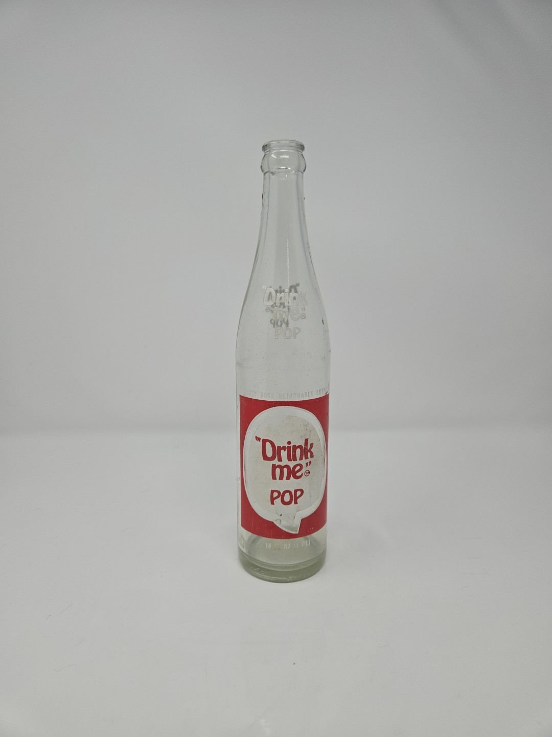 Vintage Pint Beverage Glass Soda Bottle DRINK ME POP 16oz Glen Burnie Maryland Vintage Pint Beverage Glass Soda Bottle DRINK ME POP 16oz Glen Burnie Maryland