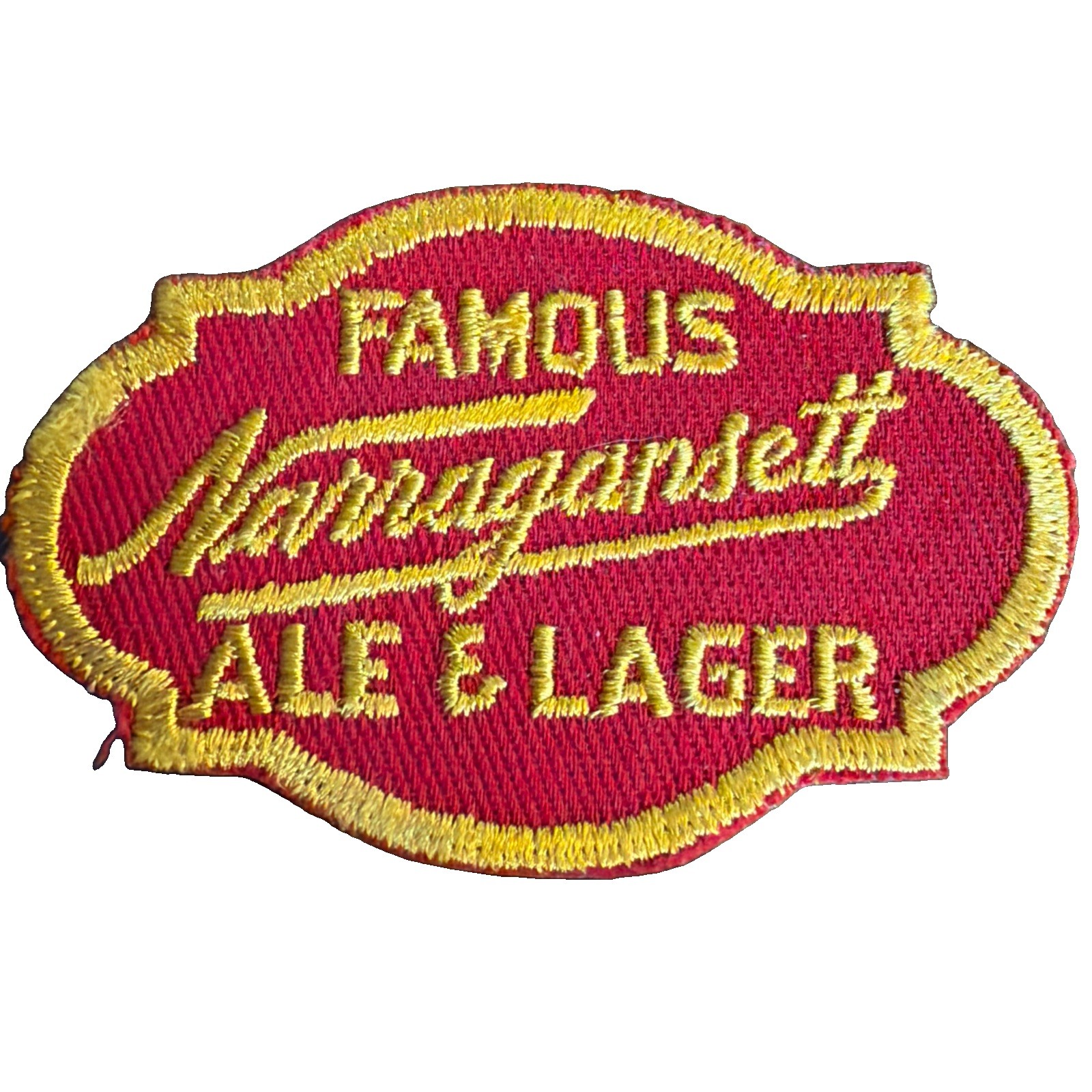 Vintage 1960s Famous Narragansett Ale & Lager Beer Patch 2”x3” Red & Gold