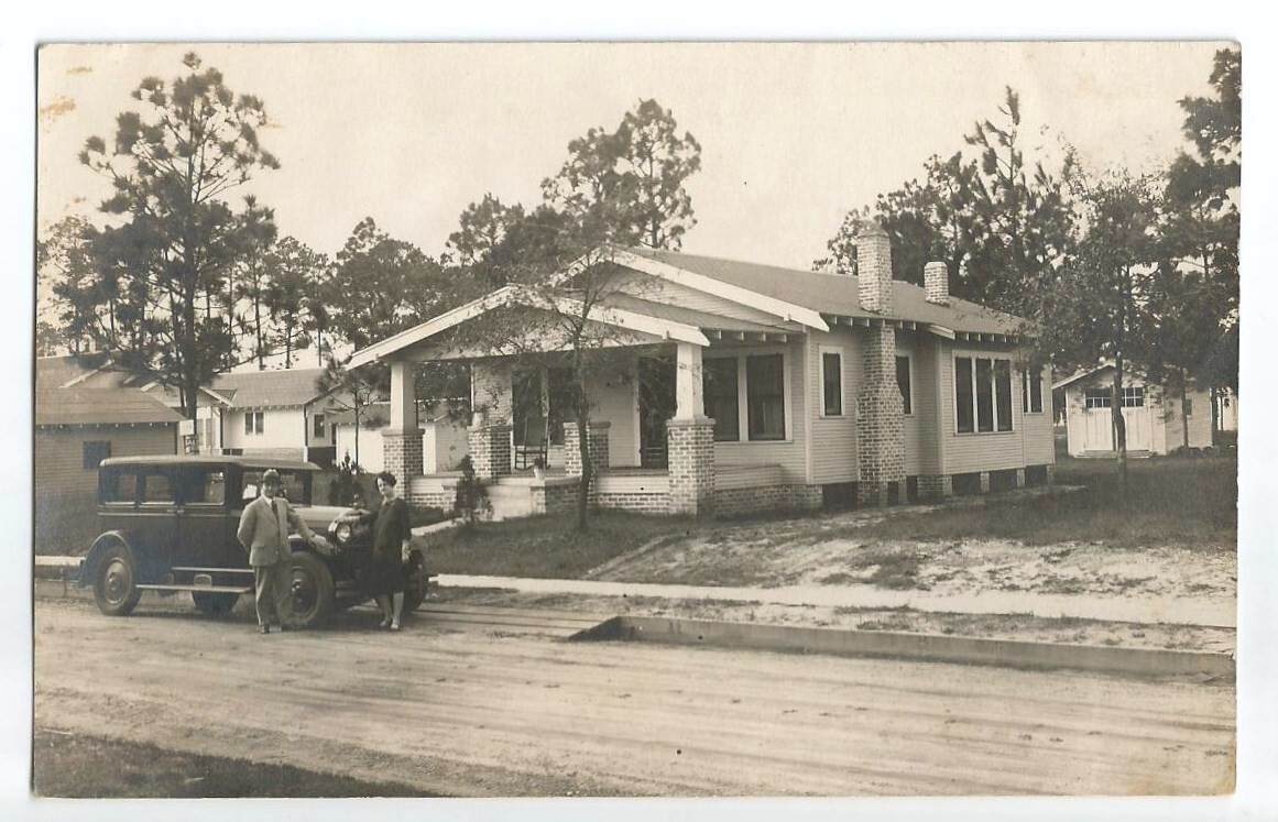 People Car & House Photo Postcard RPPC c1920s People Car & House Photo Postcard RPPC c1920s