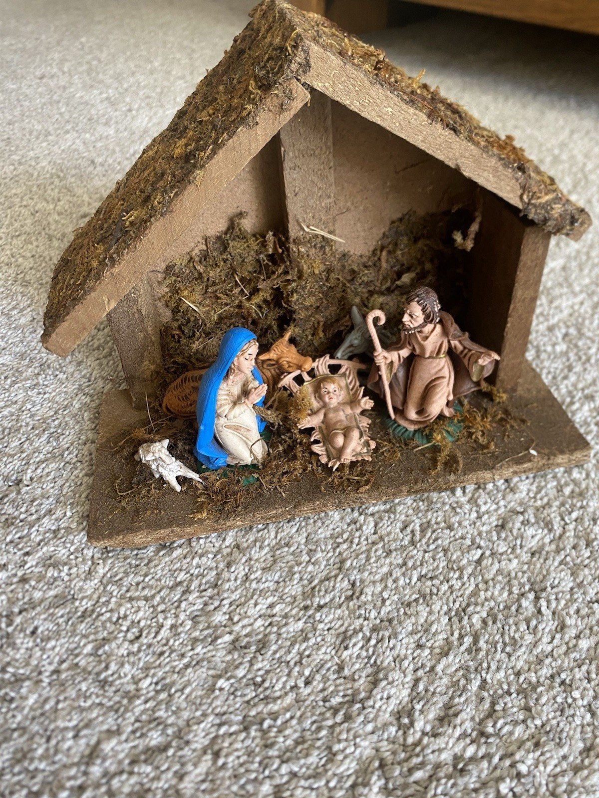 Vtg Fontanini Nativity Set Depose Italy 70s Wood manger Jesus Mary Joseph