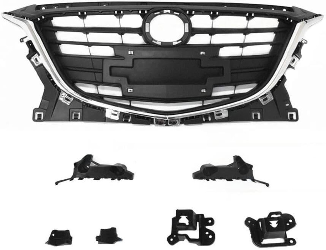 7PCS Front Grille Chrome Trim+Grill Brackets+Bumper Side Brackets Compatible wit