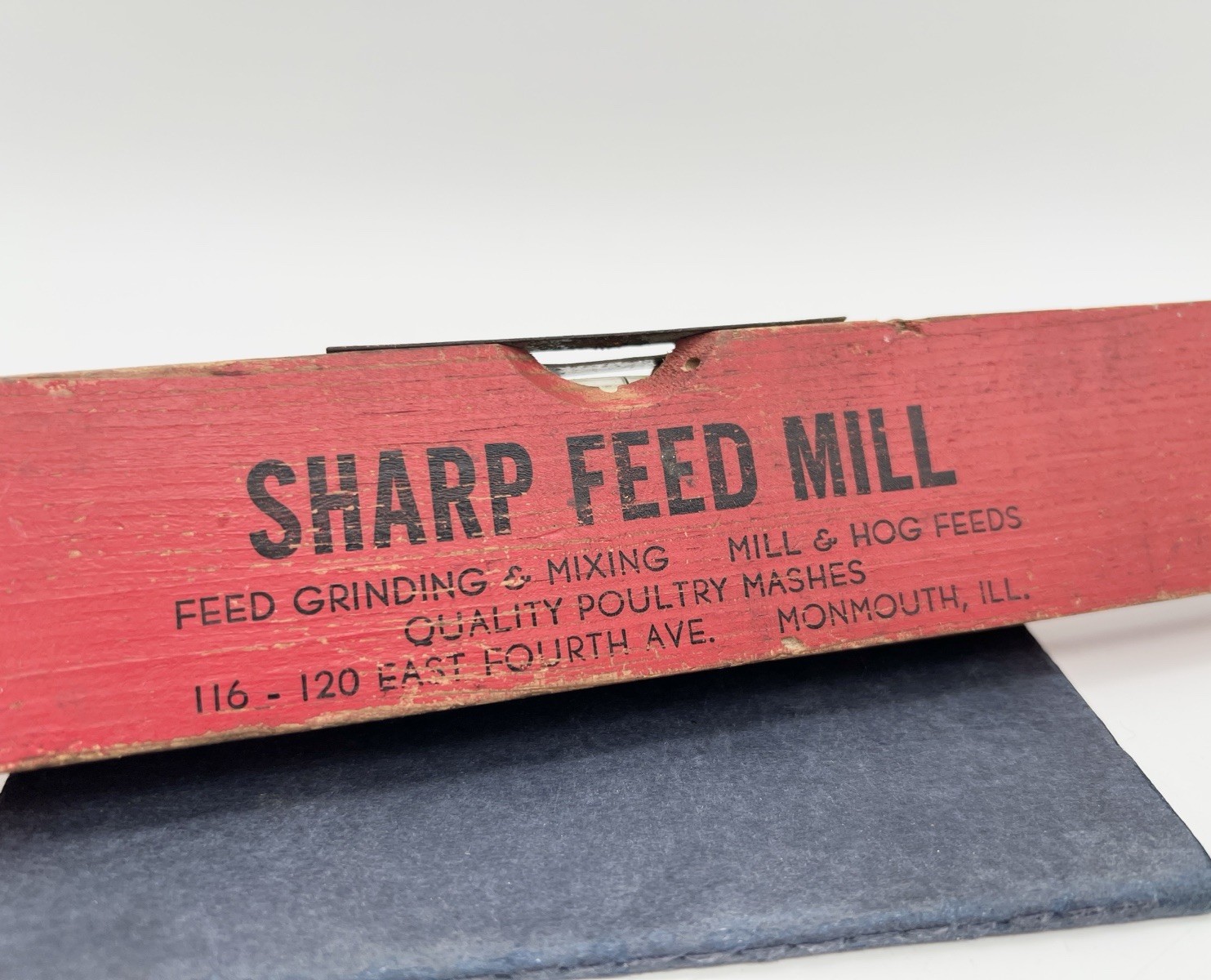 Vintage 40s Sharp Feed Mill Advertising Wood Level Monmouth IL Farm Feed Poultry