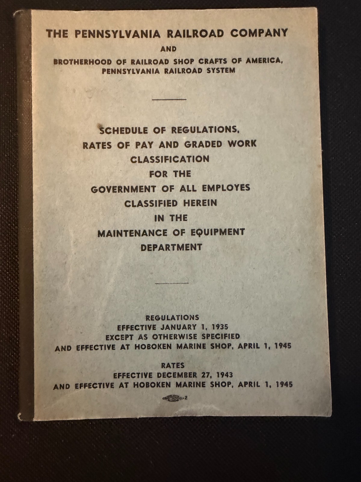 PRR Shop Crafts Union Agreement 1935