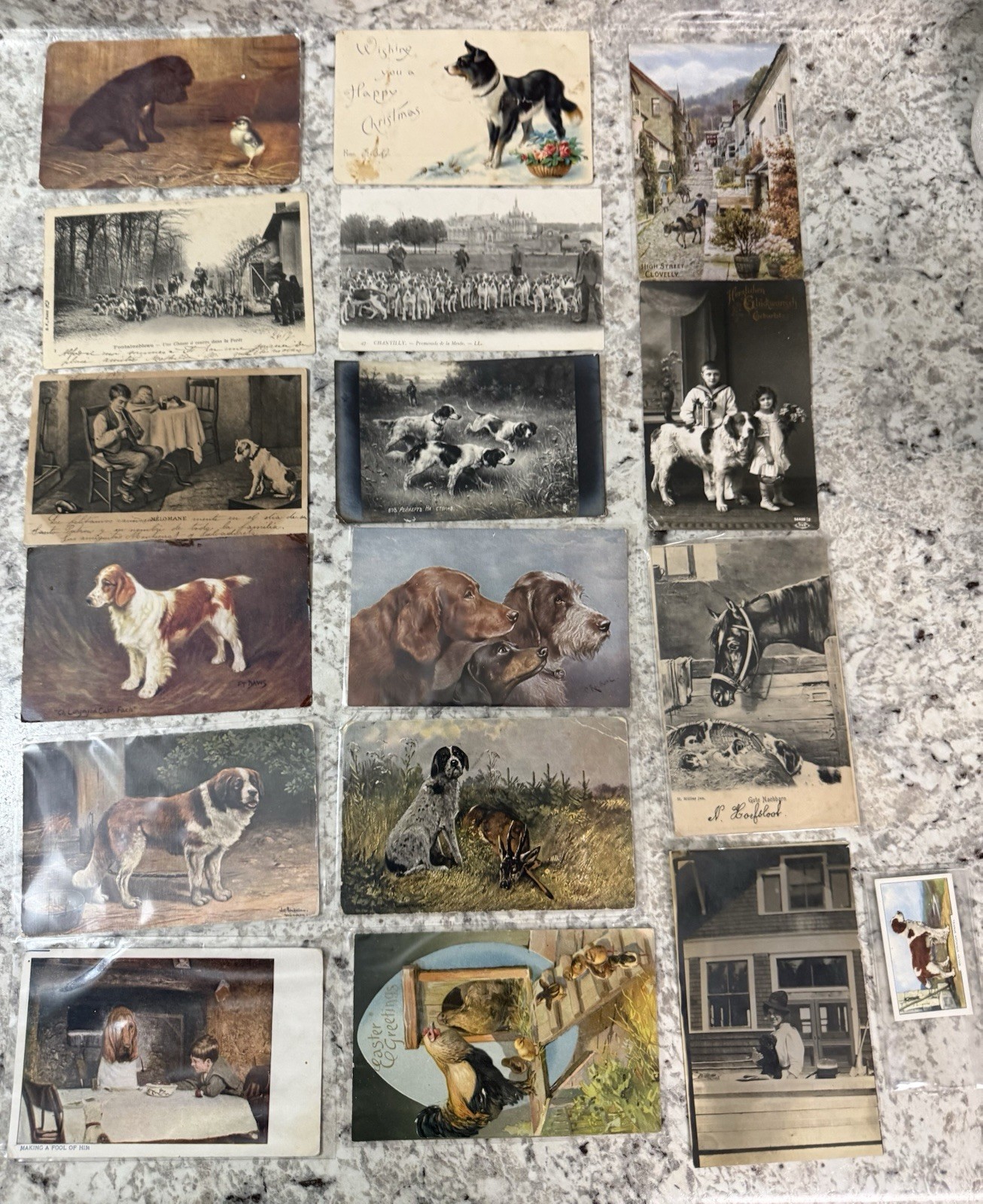 Antique Early 1900s Lot (16) Dog Postcards Stamps Art Prints Etc 7 No Writing