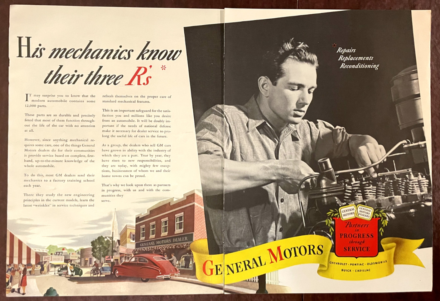 1941 GENERAL MOTORS Vintage 2-Page Print Ad Car Mechanic Buick Pontiac Cadillac