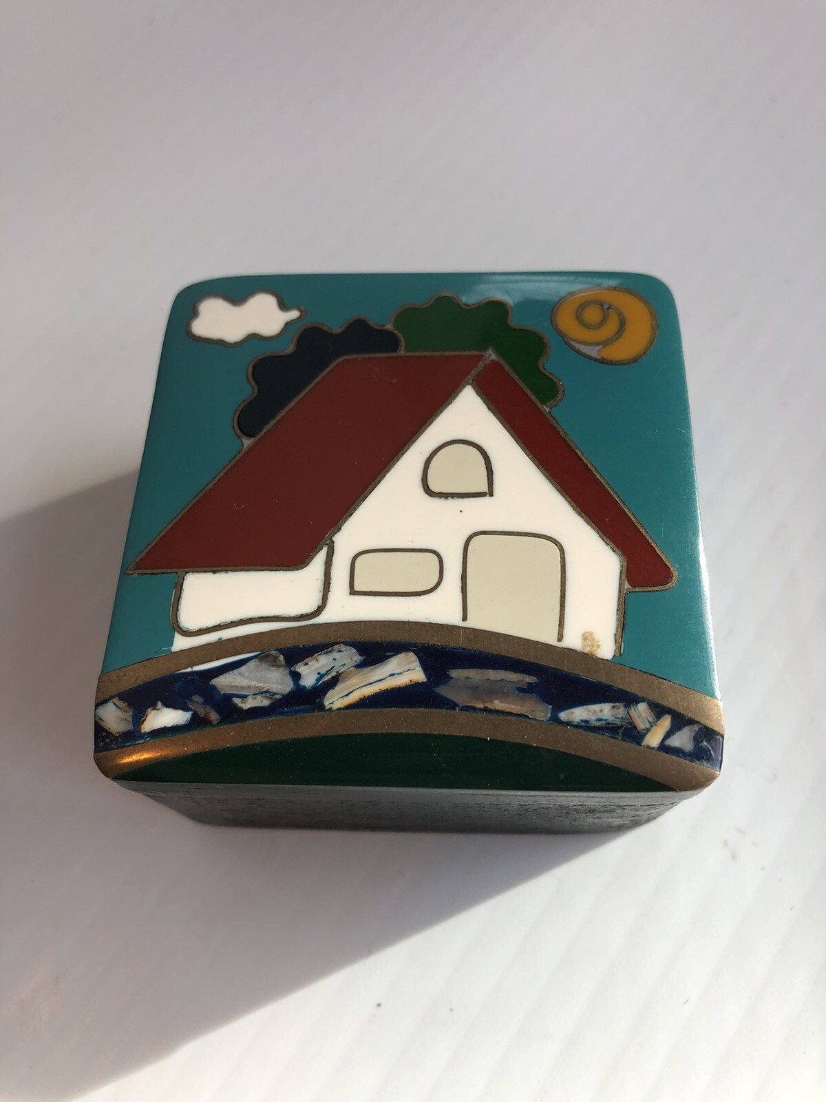 La Colmena wooden Enamel copper 2 inch square box for special gift