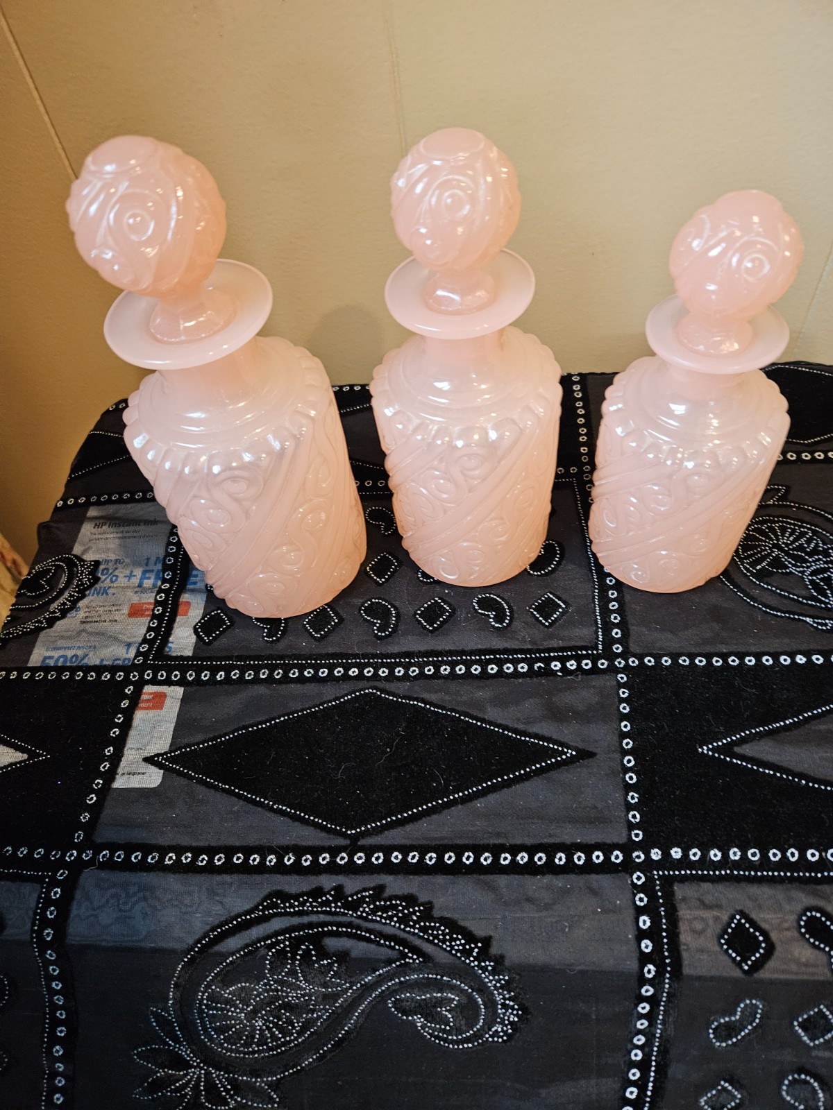 3 Portieux Vallerysthal pink opaline perfume bottle set with stoppers 3 Portieux Vallerysthal pink opaline perfume bottle set with stoppers
