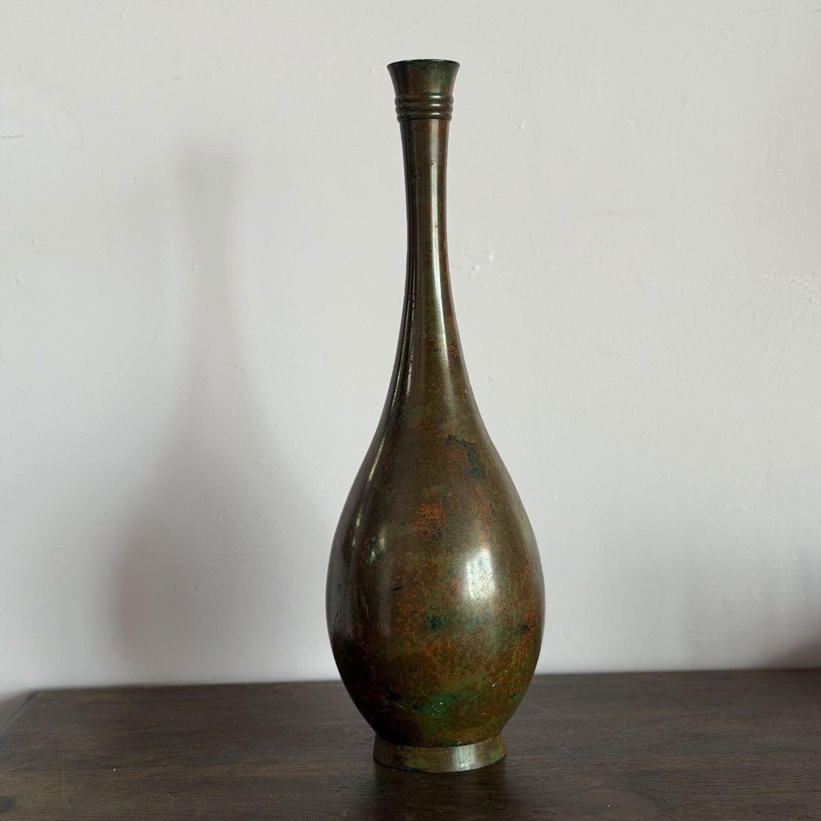 20” Vintage Japanese Bronze Vase Verdigris Patina MCM Long Neck Japan 20” Vintage Japanese Bronze Vase Verdigris Patina MCM Long Neck Japan