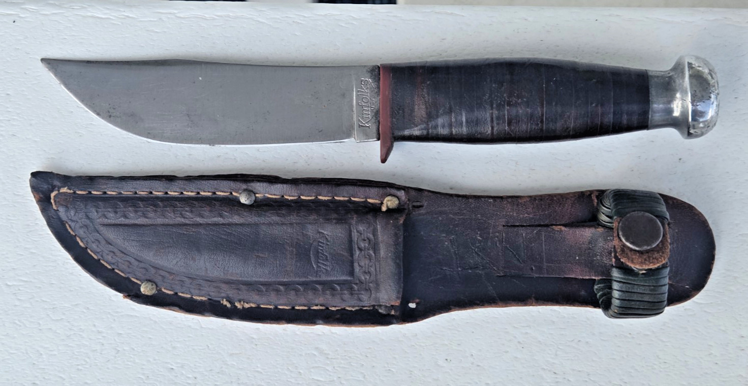 Vintage Kinfolks Hunting Knife Fixed Blade / Original Sheath – 1940\'s Vintage Kinfolks Hunting Knife Fixed Blade / Original Sheath – 1940\'s