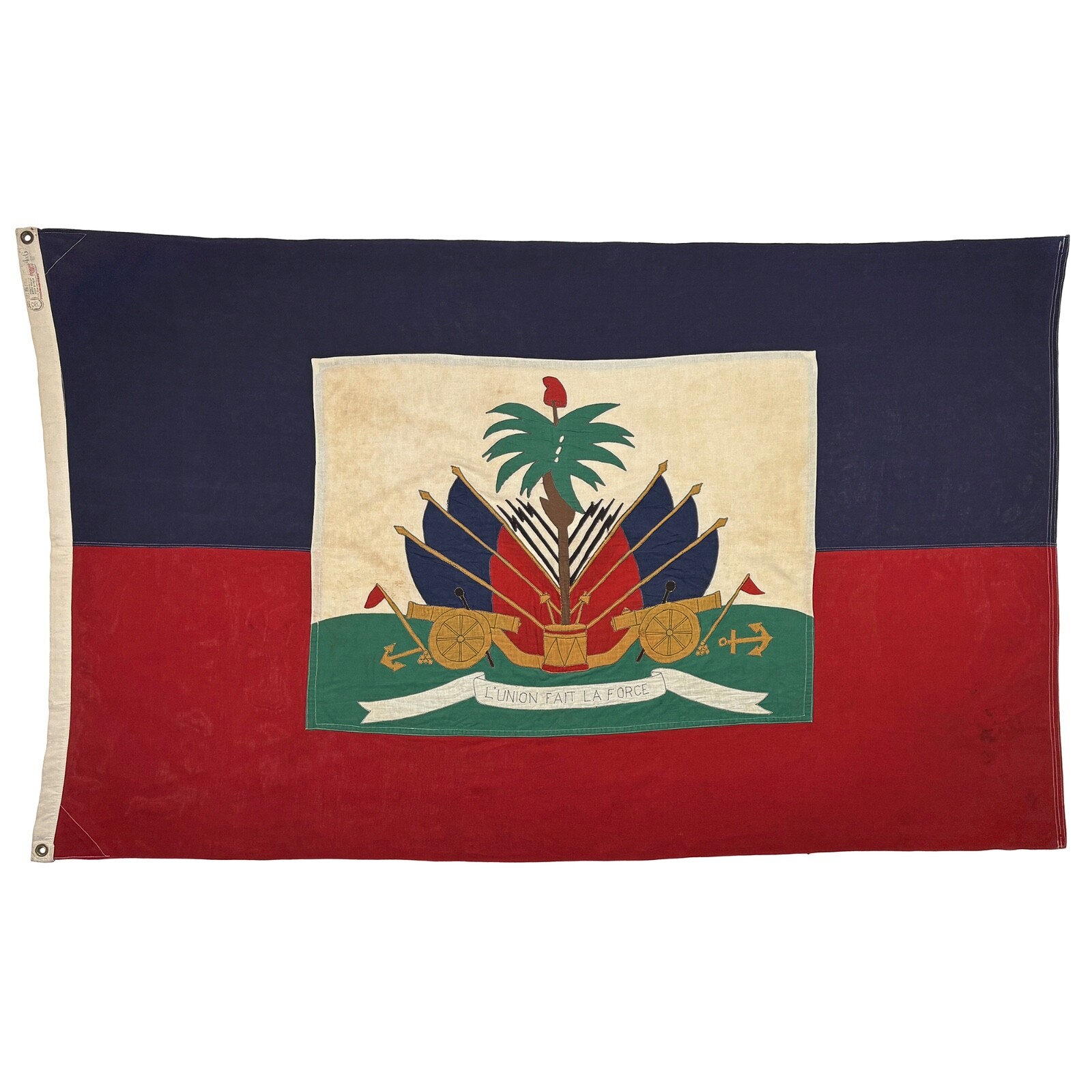 Vintage Cotton Sewn Haiti Flag Old Cloth Haitian Embroidered Textile Fabric Art Vintage Cotton Sewn Haiti Flag Old Cloth Haitian Embroidered Textile Fabric Art