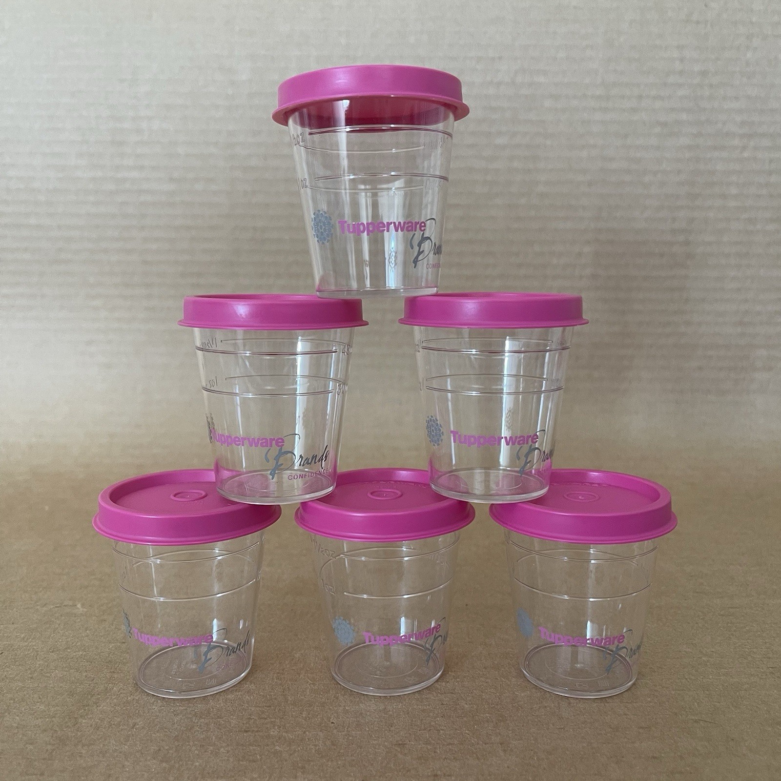 Tupperware Tupper Mini Midget Containers Clear Tritan Pink Logo #4789 Set of 6