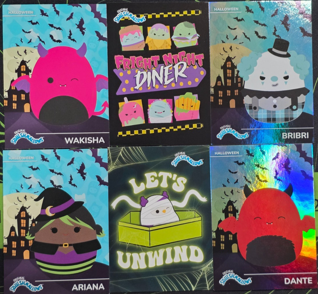 2025 PANINI SQUISHMALLOWS HALLOWEEN TRADING CARD LOT OF 6: BRIBRI, DANTE, ARIANA 2025 PANINI SQUISHMALLOWS HALLOWEEN TRADING CARD LOT OF 6: BRIBRI, DANTE, ARIANA