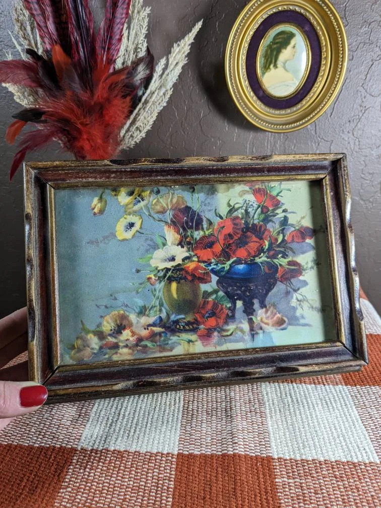 Vintage Wood Jewelry Box, Carved Wood Box with Floral Top, Valentine's Sale