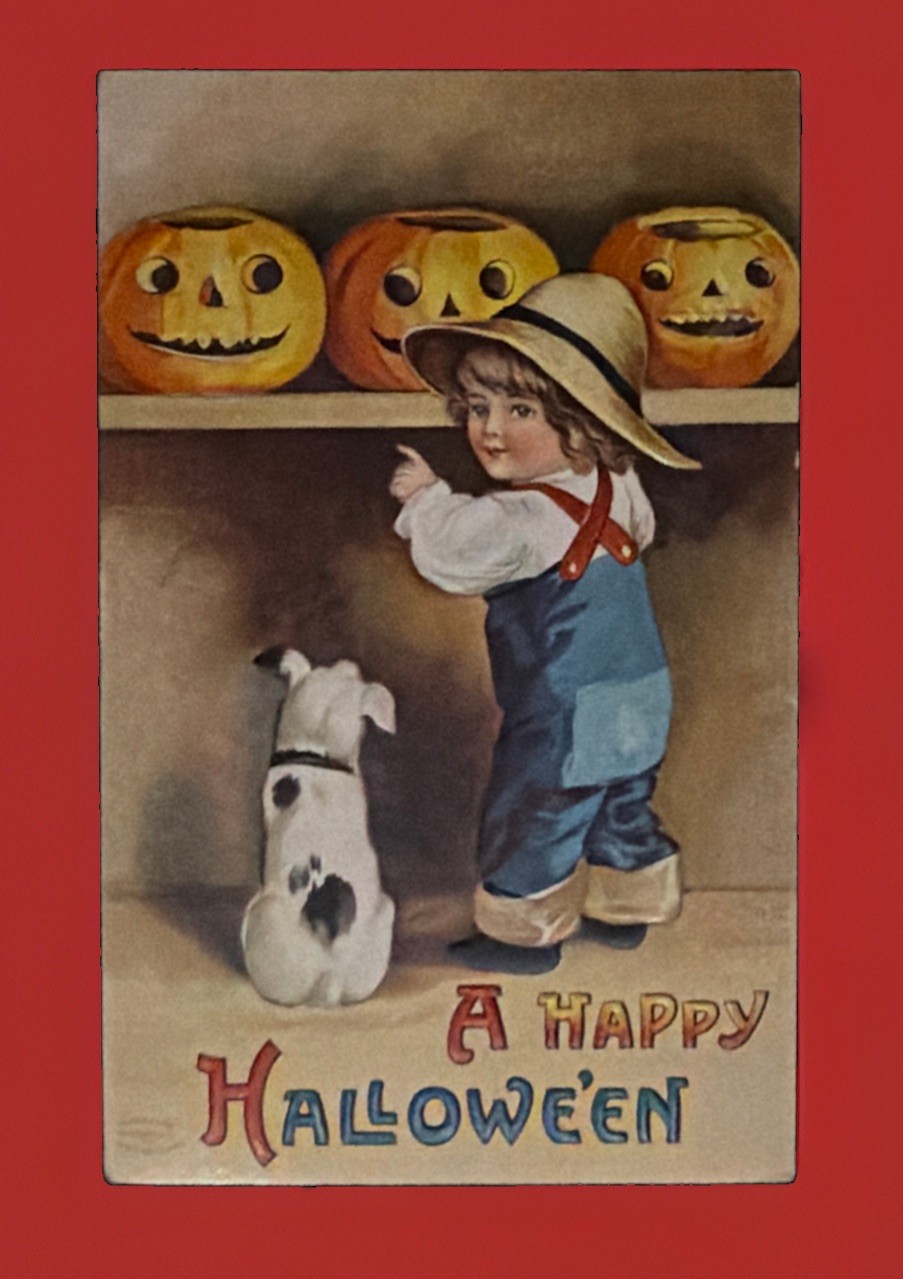 Vintage 1911 Halloween Postcard Clapsaddle Farmer Dog JOLs 