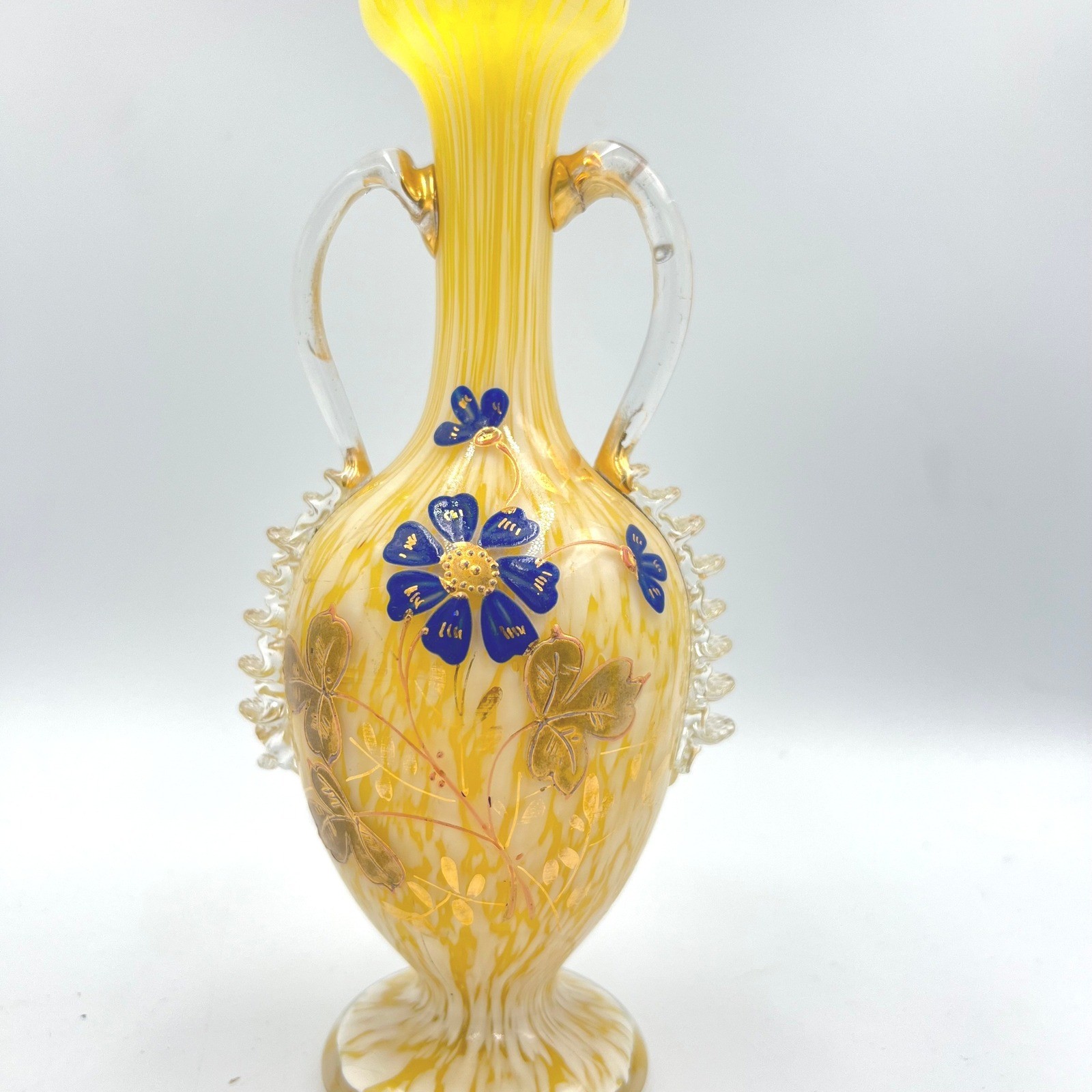 Antique Czech Welz Ruckl Tomschick Spatter Glass Vase w/ Enamel & Rigaree Antique Czech Welz Ruckl Tomschick Spatter Glass Vase w/ Enamel & Rigaree